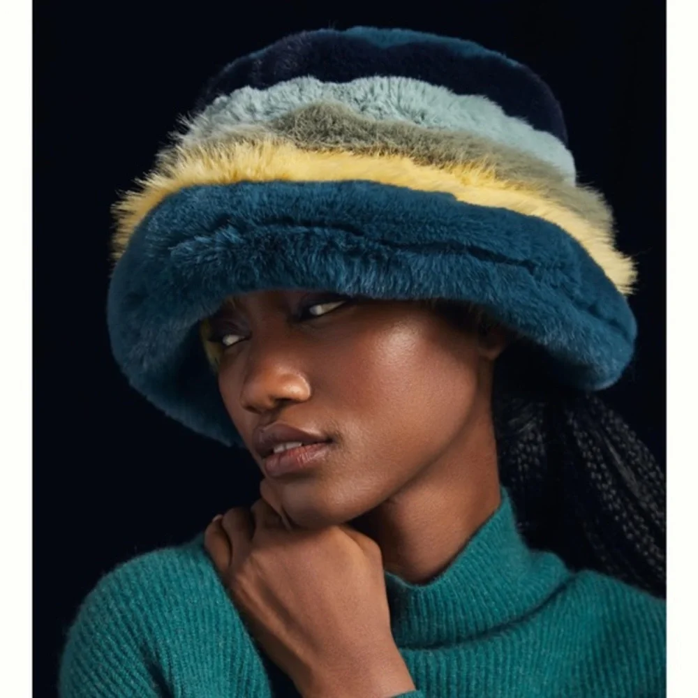 New🌟Colorblock Faux Fur Hat